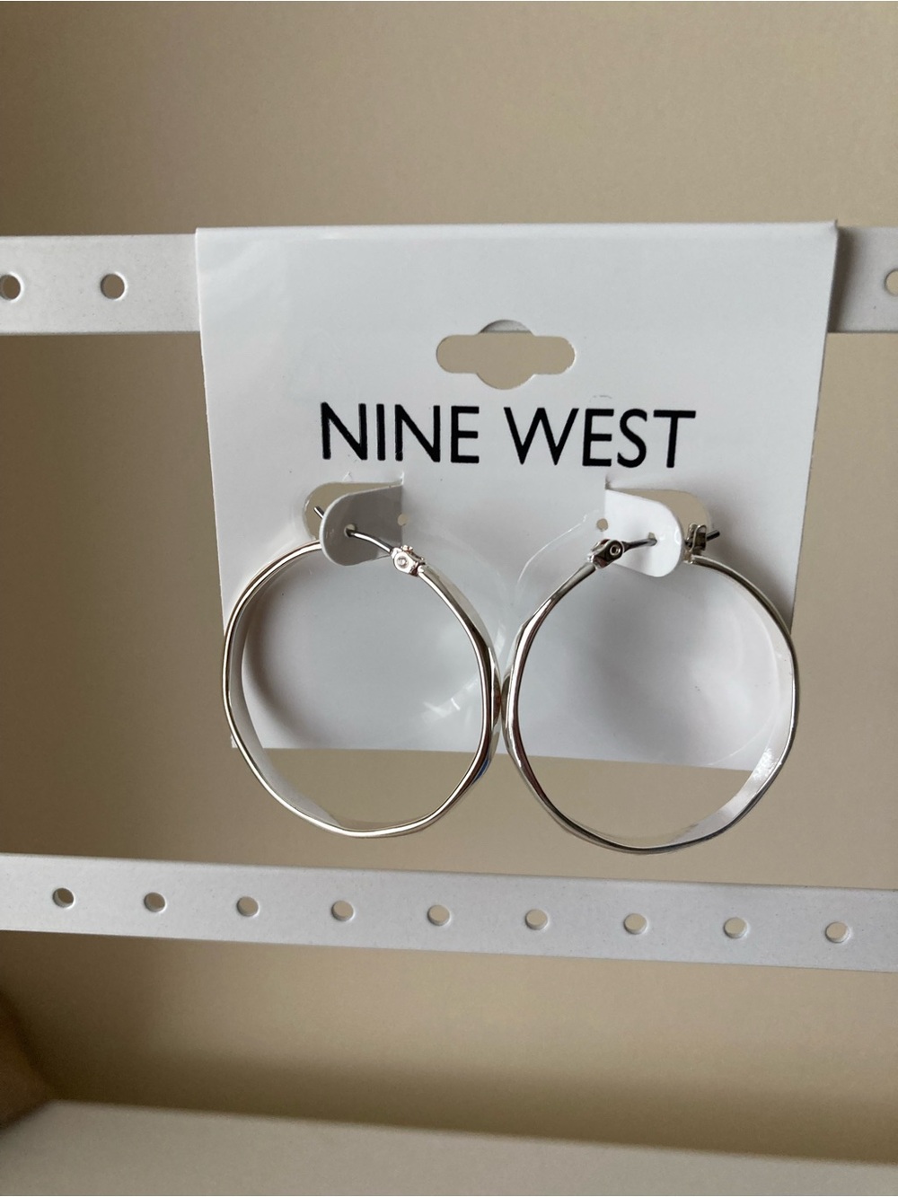 Nine West Shiny Silver Large Hoop Earrings